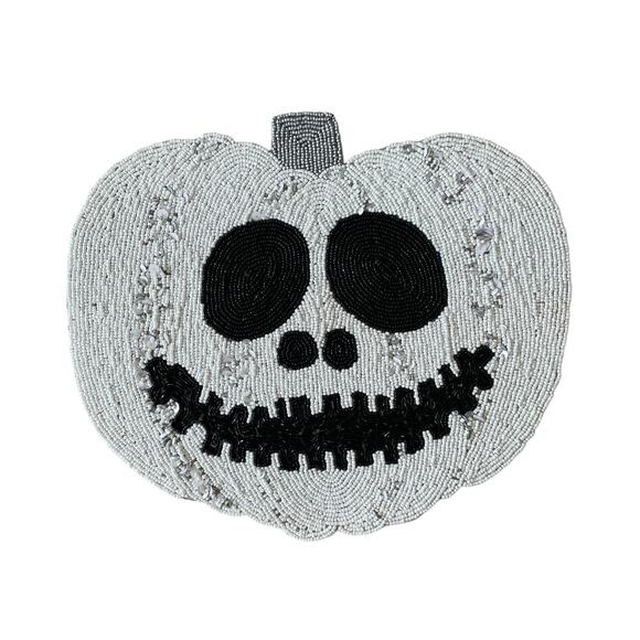 Christian Siriano Halloween Jack O Lantern Beaded Placemat 15" Black White NEW - Picture 9 of 10